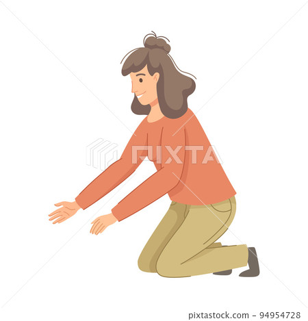 Young Woman with Outstretched Arm Offering Help to Somebody Vector Illustration 94954728
