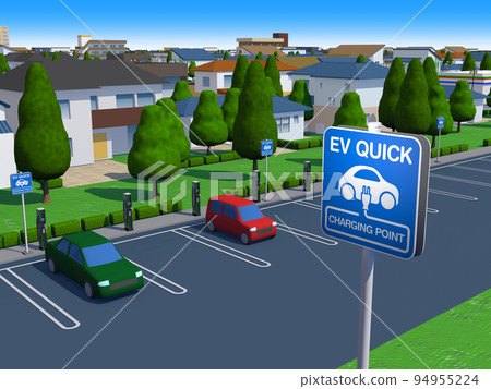 電動汽車EV充電站住宅區背景 94955224