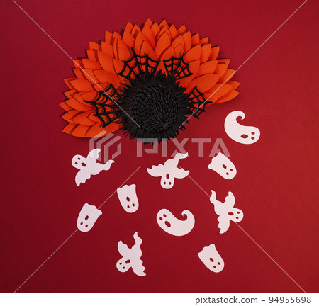 creative halloween background with paper flowers and ghosts creative halloween background with paper flowers and ghosts 94955698