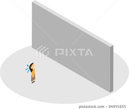 A woman in front of a large isometric wall 94955835