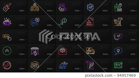 Set of Add photo, Engineering team and Energy line icons. Include Fast food, Audit, Prescription drugs icons. Approved teamwork, Approved, Market seller web elements. Electric guitar. Vector 94957469
