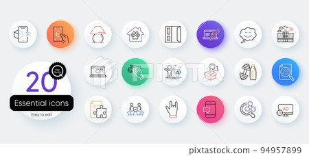 Simple set of Horns hand, Open door and Pet shelter line icons. Include Winner cup, Finance, Copyright laptop icons. Seo adblock, Strategy, Hotel web elements. Smartphone message. Vector Simple set of Horns hand, Open door and Pet shelter line icons. Include Winner cup, Finance, Copyright laptop icons. Seo adblock, Strategy, Hotel web elements. Smartphone message. Vector 94957899
