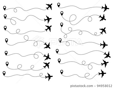 Airplane travel path set vector illustration isolated on white Airplane travel path set vector illustration isolated on white 94958012