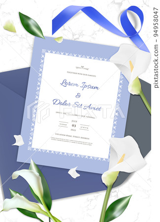 Wedding Invitation Card and Calla Lily Flowers 94958047