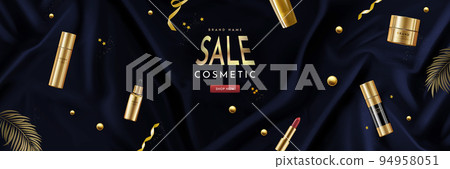 Sale Banner with Beauty Products on Silk Background 94958051