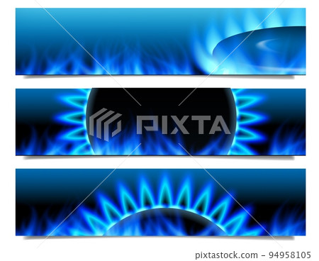 three gas fire banner horizontal burner vector 94958105