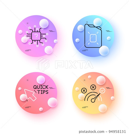 Correct answer, Artificial intelligence and Canister oil minimal line icons. 3d spheres or balls buttons. Quick tips icons. For web, application, printing. Vector 94958131