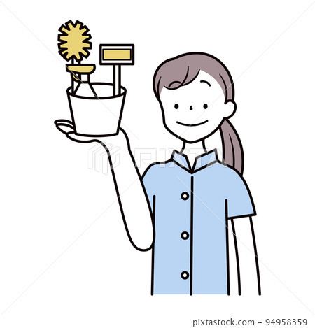 Illustration material of a female cleaner with cleaning supplies Illustration material of a female cleaner with cleaning supplies 94958359