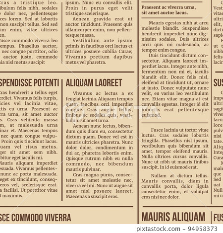 Old newspaper seamless pattern background of text print paper, vector news magazine. Retro newspaper articles collage or clipping newsprint in sepia, headline columns and page fragment pattern Old newspaper seamless pattern background of text print paper, vector news magazine. Retro newspaper articles collage or clipping newsprint in sepia, headline columns and page fragment pattern 94958373