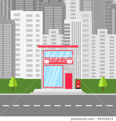 Post Office Icon and Mail Box on Modern Building Background. Post Office Icon and Mail Box on Modern Building Background. 94958633