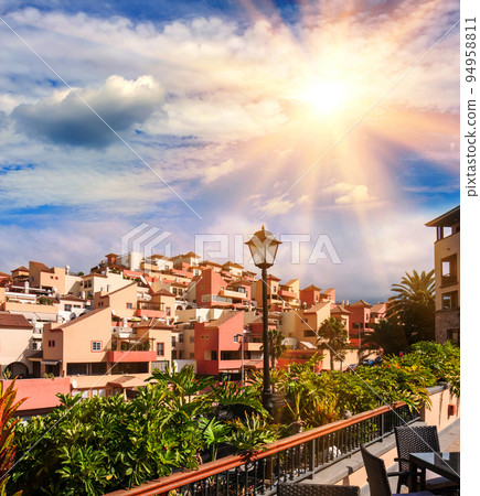 Sunset in Tenerife island, Spain. Tourist hotel Resort 94958811