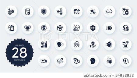 Set of Medical icons, such as 24 hours, Cancel flight and Medical insurance flat icons. Eyeglasses, Wash hand, Shields web elements. Skin care, Stay home, Health eye signs. Circle buttons. Vector Set of Medical icons, such as 24 hours, Cancel flight and Medical insurance flat icons. Eyeglasses, Wash hand, Shields web elements. Skin care, Stay home, Health eye signs. Circle buttons. Vector 94958938