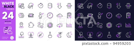 No vaccine, Location and Puzzle line icons for website, printing. Collection of People vaccination, Local grown, Employees teamwork icons. Coronavirus, Presentation. Bicolor outline icon. Vector 94959203