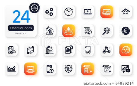 Set of Science flat icons. Seo phone, Coronavirus vaccine and Website education elements for web application. Euro money, Candlestick chart, Infochart icons. Project deadline, Documents. Vector 94959214