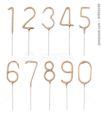 Golden sparklers in numbers digits shape isolated on white background Golden sparklers in numbers digits shape isolated on white background 94959298