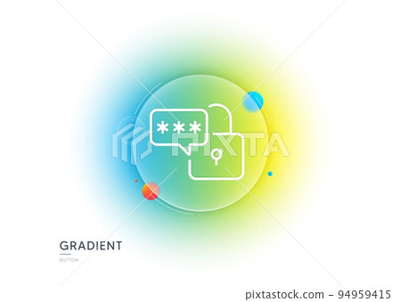 Lock line icon. Gradient blur button with glassmorphism. Padlock password sign. Security access pass symbol. Transparent glass design. Lock line icon. Vector 94959415