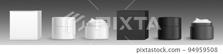 Cream jar, cosmetics package and boxes mock up set 94959508