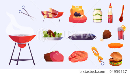 Bbq set, barbecue food and cooking stuff, tools Bbq set, barbecue food and cooking stuff, tools 94959517