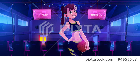 Girl basketball player posing with ball in hand Girl basketball player posing with ball in hand 94959518