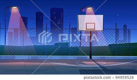 Street basketball court in cartoon night city 94959526