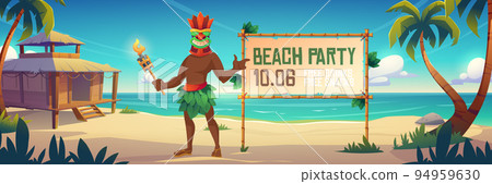 Beach party announcement with Tiki man in mask Beach party announcement with Tiki man in mask 94959630