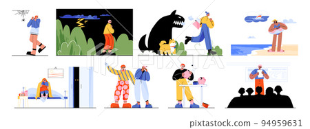 People with different phobias, fear of dogs, storm 94959631