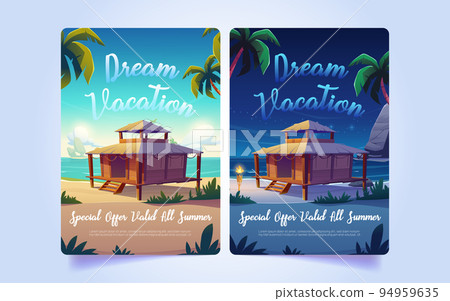 Set of dream vacation banners cartoon illustration 94959635