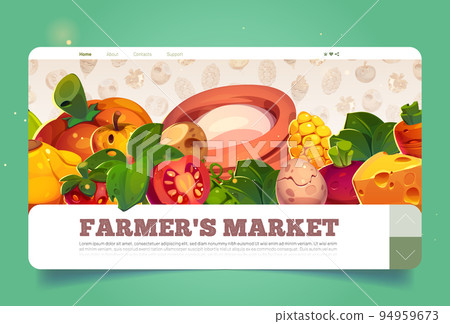 Farmer market cartoon landing page with fresh food Farmer market cartoon landing page with fresh food 94959673