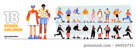 Set of school children, students girls and boys 94959735