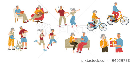 Happy active senior couple vector illustration set 94959788