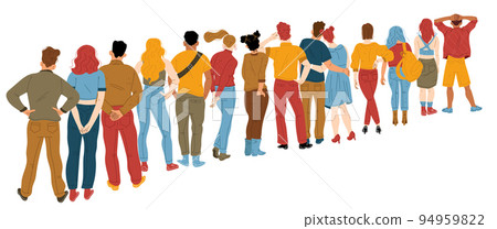 People queue from behind, characters stand in line 94959822