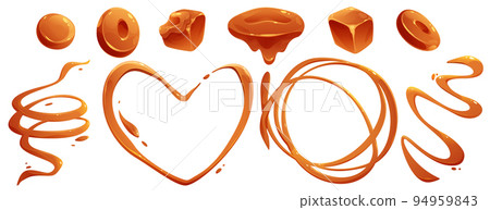 Toffee candies and liquid caramel splashes Toffee candies and liquid caramel splashes 94959843