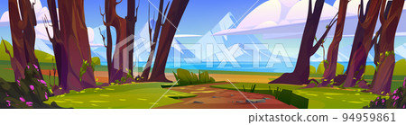 Cartoon landscape with dirt road in forest view 94959861