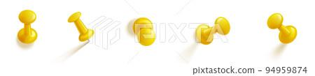 Push pins, yellow pushpin or thumbtacks vector set 94959874