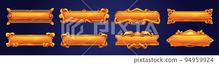 Golden game frames, medieval banners, buttons Golden game frames, medieval banners, buttons 94959924
