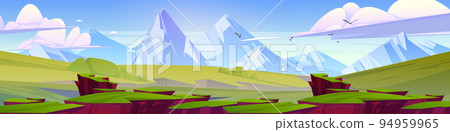 Cartoon nature landscape green valley with grass 94959965