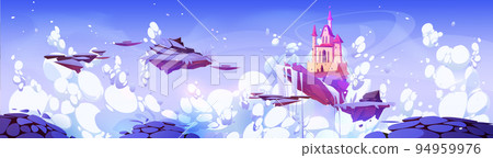 Winter scene with castle on floating islands 94959976