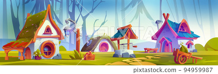 Forest village or valley with fairytale houses 94959987
