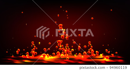 Hot liquid lava splash with flying red drops Hot liquid lava splash with flying red drops 94960119