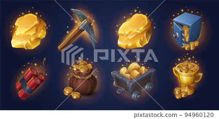 Gold mining game props collection on background Gold mining game props collection on background 94960120