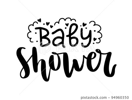 Baby shower hand drawn calligraphy and lettering. Party invitation greeting, phrase for cards or prints. Vector illustration 94960350