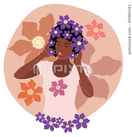 Dark skinned girl with clematis Dark skinned girl with clematis 94960381