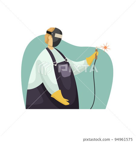 Vector illustration of a welder in a mask and apron. Profession. Flat style Vector illustration of a welder in a mask and apron. Profession. Flat style 94961575