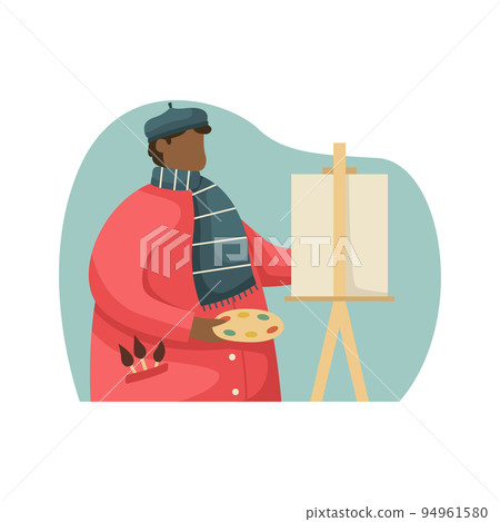 Vector illustration of an artist painting a picture on an easel. Profession. Flat style Vector illustration of an artist painting a picture on an easel. Profession. Flat style 94961580