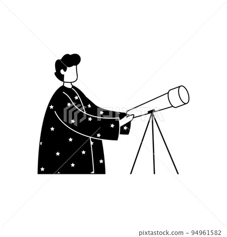 Vector illustration of an astronomer in a mantle with a telescope. Profession. Outline Vector illustration of an astronomer in a mantle with a telescope. Profession. Outline 94961582