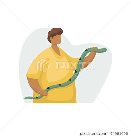 Vector illustration of a serpentologist with a snake in his hands. Profession. Flat style 94961606
