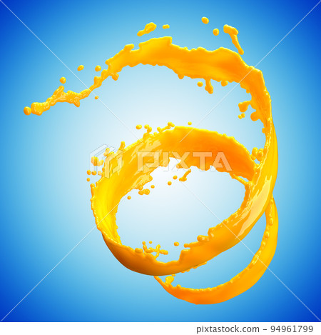 orange juice splash isolated on blue background orange juice splash isolated on blue background 94961799