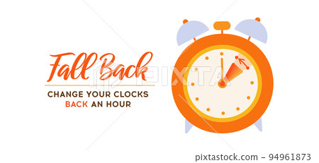 Daylight saving time ends, Fall Back concept banner. Clock change back one hour. 94961873