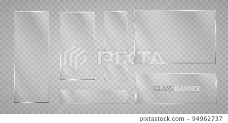 Glass plates are installed. Vector glass banners on a transparent background. Glass. Glass paintings. Color frames. 94962737