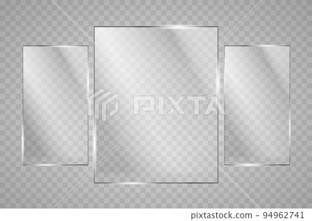 Glass plates are installed. Vector glass banners on a transparent background. Glass. Glass paintings. Color frames. 94962741